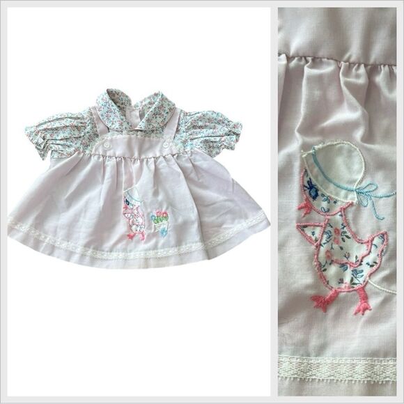 Vintage Other - Vintage Baby Girl Duck Flowers Spring Shortsleeve Dress 0-3M